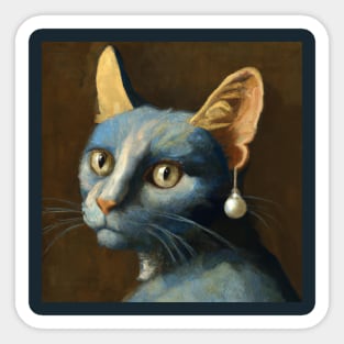 Blue Cat With a Pearl Earring Sticker